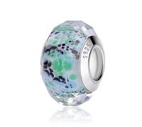 Nbsameng Charm en Cristal de Murano,Ajuste Pandora Pulseras Collar Colgante para Pulsera y Cadena para Mujer, Corte poligonal Charms de Plata 925%,Manchas blancas y negras
