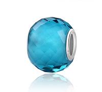 Nbsameng Charm en Cristal de Murano, Colgante para Pulsera y Cadena para Mujer, Forma del tambor Charms de Plata 925%,Lago azul