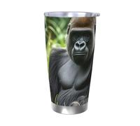 NBSKSDLK Gorilla in the Grass - Vaso térmico de acero inoxidable aislado al vacío de 20 onzas con tapa y popote, taza de viaje de doble pared para caliente/frío, taza térmica a prueba de derrames para