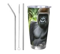 NBSKSDLK Gorilla in the Grass - Vaso térmico de acero inoxidable aislado al vacío de 20 onzas con tapa y popote, taza de viaje de doble pared para caliente/frío, taza térmica a prueba de derrames para