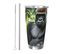 NBSKSDLK Gorilla in the Grass - Vaso térmico de acero inoxidable aislado al vacío de 20 onzas con tapa y popote, taza de viaje de doble pared para caliente/frío, taza térmica a prueba de derrames para