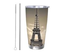 NBSKSDLK Paris Tower - Vaso térmico de acero inoxidable aislado al vacío de 20 onzas con tapa y popote, taza de viaje de doble pared para caliente/frío, taza térmica a prueba de derrames para el hogar