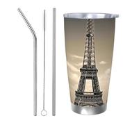 NBSKSDLK Paris Tower - Vaso térmico de acero inoxidable aislado al vacío de 20 onzas con tapa y popote, taza de viaje de doble pared para caliente/frío, taza térmica a prueba de derrames para el hogar