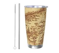 NBSKSDLK Treasure Map - Vaso vintage de acero inoxidable aislado al vacío de 20 onzas con tapa y popote, taza de viaje de doble pared para caliente/frío, taza térmica a prueba de derrames para el