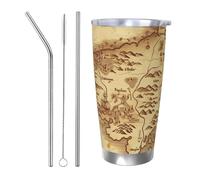 NBSKSDLK Treasure Map - Vaso vintage de acero inoxidable aislado al vacío de 20 onzas con tapa y popote, taza de viaje de doble pared para caliente/frío, taza térmica a prueba de derrames para el