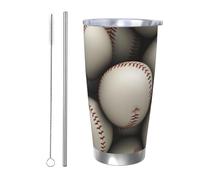 NBSKSDLK Vaso de béisbol de 20 onzas, acero inoxidable aislado al vacío con tapa y popote, taza de viaje de doble pared para caliente/frío, taza térmica a prueba de derrames para el hogar, oficina