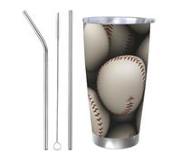 NBSKSDLK Vaso de béisbol de 20 onzas, acero inoxidable aislado al vacío con tapa y popote, taza de viaje de doble pared para caliente/frío, taza térmica a prueba de derrames para el hogar, oficina