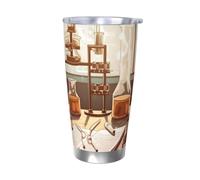 NBSKSDLK Vaso de laboratorio de química de 20 onzas, vaso de café aislado al vacío de acero inoxidable con tapa y popote, taza de viaje de doble pared para caliente/frío, taza térmica a prueba de