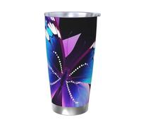 NBSKSDLK Vaso de mariposa azul y morado de 20 onzas, vaso de café aislado al vacío de acero inoxidable con tapa y popote, taza de viaje de doble pared para caliente/frío, taza térmica a prueba de