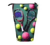 Nbtghga Divertidas raquetas de tenis y pelotas de tenis con impresión telescópica clásica de arte clásico, estuche organizador para lápices, bolsa de maquillaje, regalo, Black, Talla única