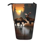 Nbtghga Estuche organizador de lápices con estampado de alce y oso de ciervo, estuche organizador para lápices, bolsa de maquillaje, regalo, Black, Talla única