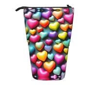 Nbtghga Estuche organizador de lápices con estampado de corazones de arcoíris y colores clásicos, estuche organizador para lápices, bolsa de maquillaje, regalo, Black, Talla única