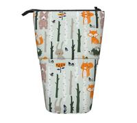 Nbtghga Estuche organizador para lápices con diseño de oso zorro, pájaro, árbol, telescópico, clásico, para arte artístico, organizador de lápices, bolsa de maquillaje, regalo, Black, Talla única