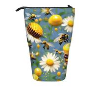 Nbtghga Flying Bees Daisy Honey Print - Estuche telescópico para lápices de arte clásico, organizador para lápices, bolsa de maquillaje, regalo, Black, Talla única