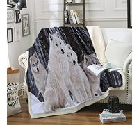 NBVGHJ White Wolf Pack Throw Blanket Colcha De Paisaje De Montañas 3D Manta De Felpa Marrón Púrpura 150×130CM