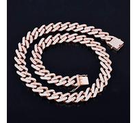 NBYGSC 14mm Miami Cuban Choker Square Link Necklace Color Iced out Cubic Zirconia Rock Hip Hop Style Men's Jewelry 24inch Rose