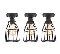 NBYGSC 3-Pack, Retro Metal Ceiling Light, E26 Screw Semi Flush Mount Ceiling Lamps, Indoor Decoration Flat Ceiling Lighting Fixture, Close To Ceiling Chandelier, For Dining Room Living Room Lantern
