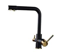 NBYGSC 3 Way Filter Tap Brass Rotating Kitchen Sink Faucet Hot and Cold Direct Drinking Water Outlet Faucet-Golden(Black a)