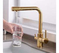 NBYGSC 3 Way Filter Tap Brass Rotating Kitchen Sink Faucet Hot and Cold Direct Drinking Water Outlet Faucet-Golden(Gold)