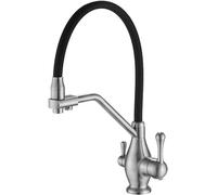 NBYGSC 3-Way Pull out Spray Tap with Black Silicone Hose Brushed Nickel Mixer Faucet for Under-Sink Water Filter System and Stylish Kitchen Sink Fixture