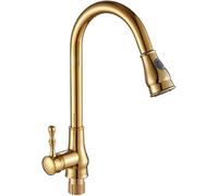 NBYGSC 360° Brass Kitchen Faucet with Pull-out Spray and Double Mode Telescopic Brass Rotating Kitchen Sink Faucet - Gold (Color: B)