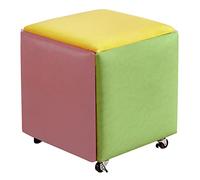 NBYGSC 5-in-1 Stackable Cube Chair & Leather Foot Stool with Wheels - Versatile Square Bench for Living Room & Dining Room Space-Saving Furniture