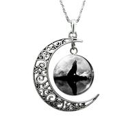 NBYGSC 925 Sterling Silver Crescent Moon Necklace For Women and Men, Wolf Glass Cabochon Crescent Moon Necklace Wolf Crescent Moon Clavicle Necklace, Moon Phase Necklace, Moonglow Half Moon Necklace
