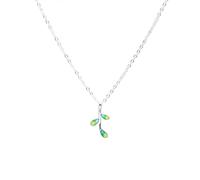NBYGSC 925 Sterling Silver Green Leaf Necklace For Women and Girls, Green Leaf Shaped Neck Chain Green Four Leaf Pendant Leaves Plant Green Crystal Leaf Pendant, Short Leaf Necklace