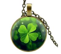 NBYGSC 925 Sterling Silver Patricks Day Necklaces For Women and Men, Classic Patrick Day Shamrock Four-Leaf Wooden Necklace Glass, Patricks Day Beads Bulk, Green Bead Necklace