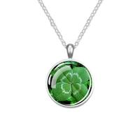 NBYGSC 925 Sterling Silver Patricks Day Necklaces For Women and Men, Four-Leaf Glass Dome Necklace Patrick Day Green Necklace, Patricks Day Beads Bulk, Green Bead Necklace