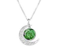 NBYGSC 925 Sterling Silver Patricks Day Necklaces For Women and Men, Four-Leaf Glass Dome Necklace Patrick Day Green Necklace, Patricks Day Beads Bulk, Green Bead Necklace