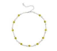 NBYGSC 925 Sterling Silver Preppy Necklace For Women and Girls, Yellow Face Choker Beads Necklace Cute Summer Collar Necklace Colorful Necklace, Face Necklaces, Preppy Necklaces For Teen Girls