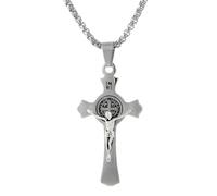 NBYGSC 925 Sterling Silver Saint Benedict Crucifix Necklace Men, Religious Cross Necklace with Jesus On It - Catholic Amulet Crucifix Pendant For Men, Jesus Cross Necklace For