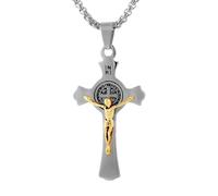 NBYGSC 925 Sterling Silver Saint Benedict Crucifix Necklace Men, Religious Cross Necklace with Jesus On It - Catholic Amulet Crucifix Pendant For Men, Jesus Cross Necklace For