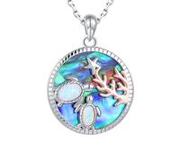 NBYGSC 925 Sterling Silver Sea Opal Abalone Turtle Necklace For Women, Mother and Daughter Turtle Charm Choker - Hawaiian Turtle Necklace, Cute Ocean Animal Turtle Pendant, Sea Turtle Necklace For