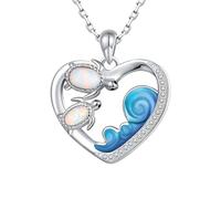 NBYGSC 925 Sterling Silver Sea Opal Abalone Turtle Necklace For Women, Mother and Daughter Turtle Charm Choker - Hawaiian Turtle Necklace, Cute Ocean Animal Turtle Pendant, Sea Turtle Necklace For