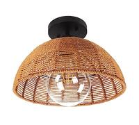 NBYGSC American Country Semi-recessed Ceiling Lamp, Pastoral 1-Head Bedroom Close To Ceiling Light Fixtures, Semi-Circle Hand-Woven Chandelier Shade, For E26 Corridor and Living Room Lanterns