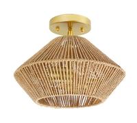 NBYGSC American Country Semi-recessed Ceiling Light, Pastoral Double-Headed Interior Decoration Lighting Chandelier, Rattan Woven Close To Ceiling Light Fixtures,For Living Room,Bedroom,Kitchen,Offi
