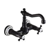 NBYGSC Antique All-Copper in-Wall Bathroom washbasin, Double-Handle Hot and Cold Water Faucet, Black Ancient Ceramic Gourd, Short Model