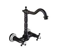 NBYGSC Antique All-Copper Wall Bathroom washbasin, Double Handle, Hot and Cold Water Faucet, Black Ancient Ceramic Gourd, High