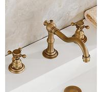 NBYGSC Antique Brass Deck Mounted Bathtub Mixer Dual Handle Faucet for Bathrooms and Kitchens - Ceramic Spout, No-Spill