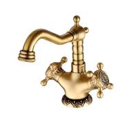 NBYGSC Antique Brass Faucet Swivel Spout Dual Handles Small Tall Kitchen Bathroom Decorative Mixer for Basin & Sink Rotatable Water Tap