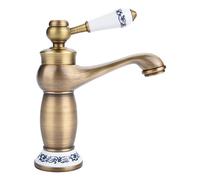 NBYGSC Antique Brass Floral Pattern Single Handle Cold Hot Water Mixer Tap for Bathroom Sink Vintage Style Basin Faucet