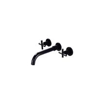 NBYGSC Antique Brass Kitchen Faucet Wall-Mounted Double Cross Handle Hot Cold Sink Mixer Swivel Spout for Vintage Decor (Black 01)