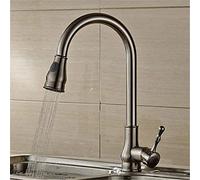 NBYGSC Antique Brass Pull out Kitchen Faucet with Swivel Retro Style Hot & Cold Water Mixer Tap Single Handle Brushed Nickel Finish Perfect for Home Décor