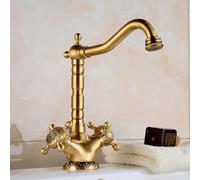 NBYGSC Antique Faucet Carved Basin Hot and Cold Water Faucet Basin Single Handle Single Hole heightened Brass European Rotation, Antique Carved [Double Handle] Faucet