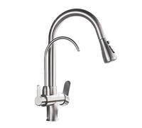 NBYGSC Bar Farmhouse Commercial, Matte Black Filtered Crane for Pull out Spray Rotat Water Filter Three Ways Sink Mixer Kitchen Faucet (Color : Brushed Nickel