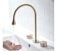 NBYGSC Basin Mixer Faucet 3 Hole Brass Split Hot and Cold Double Handle Faucet-Black(Brushed Gold)