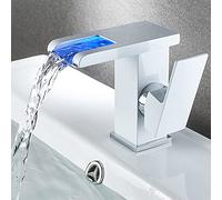 NBYGSC Basin Mixer Hot and Cold Water, Colour Changing led RGB Light Waterfall, Handle Single Hole Bathroom Tap Faucet,White,Short