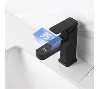 NBYGSC Bathroom Sink Basin Faucet LED Digital Temperature Hot Cold Water Mixer Taps Deck Mounted Tap Black Short G3/8